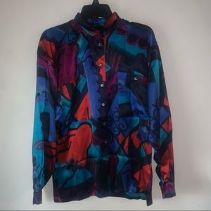 Vintage Escada 100% Silk Multicolor Blouse Top Size 38